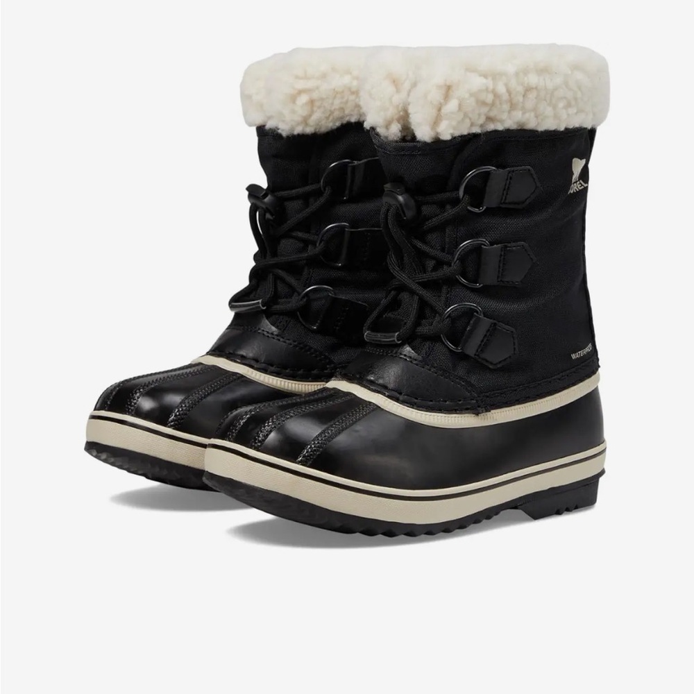 Sorel Black and Cream Kids Snow Boots